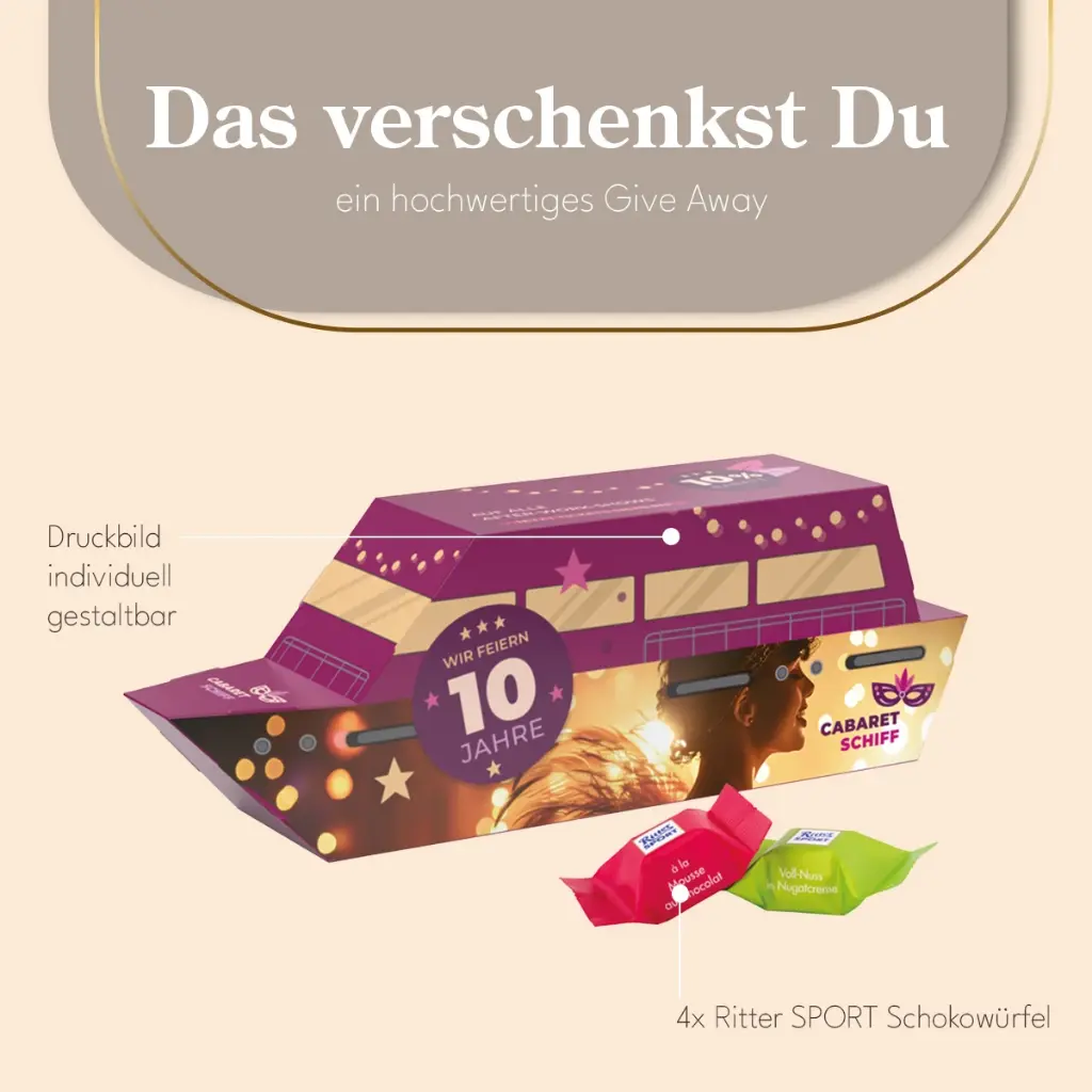 3D-Präsent Schiff, Ritter SPORT Schokowürfel