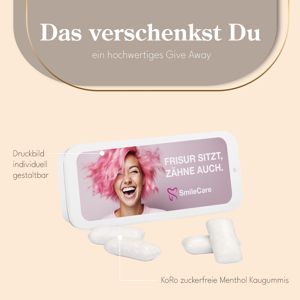 Schiebedeckeldose, weiß, KoRo Menthol Kaugummi