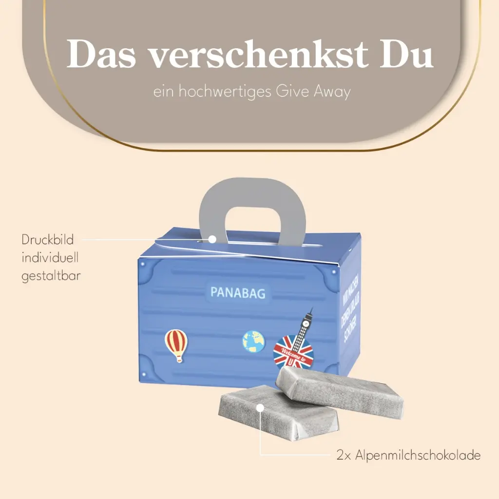 Geschenkbox Mini Koffer, Alpenmilch Schokotäfelchen