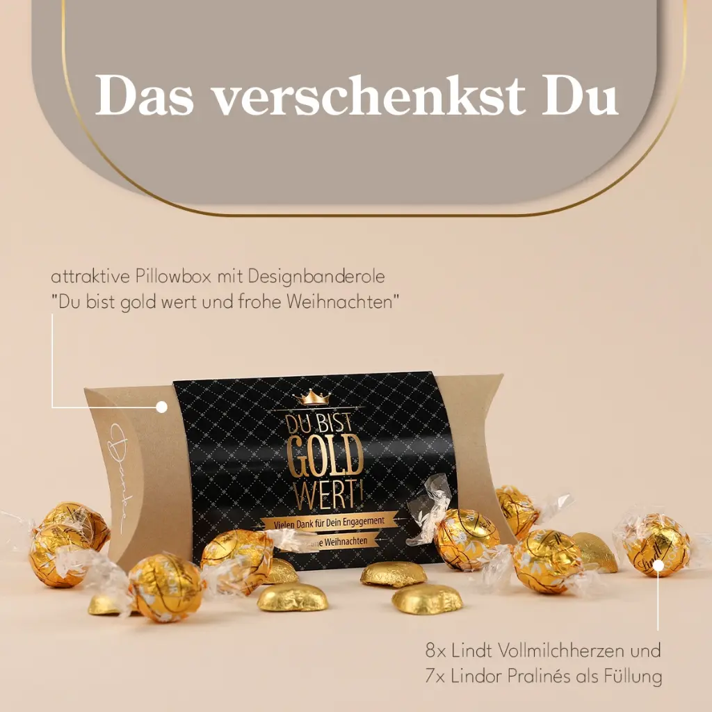Pillowbox "Du bist Gold wert" - Lindt Xmas