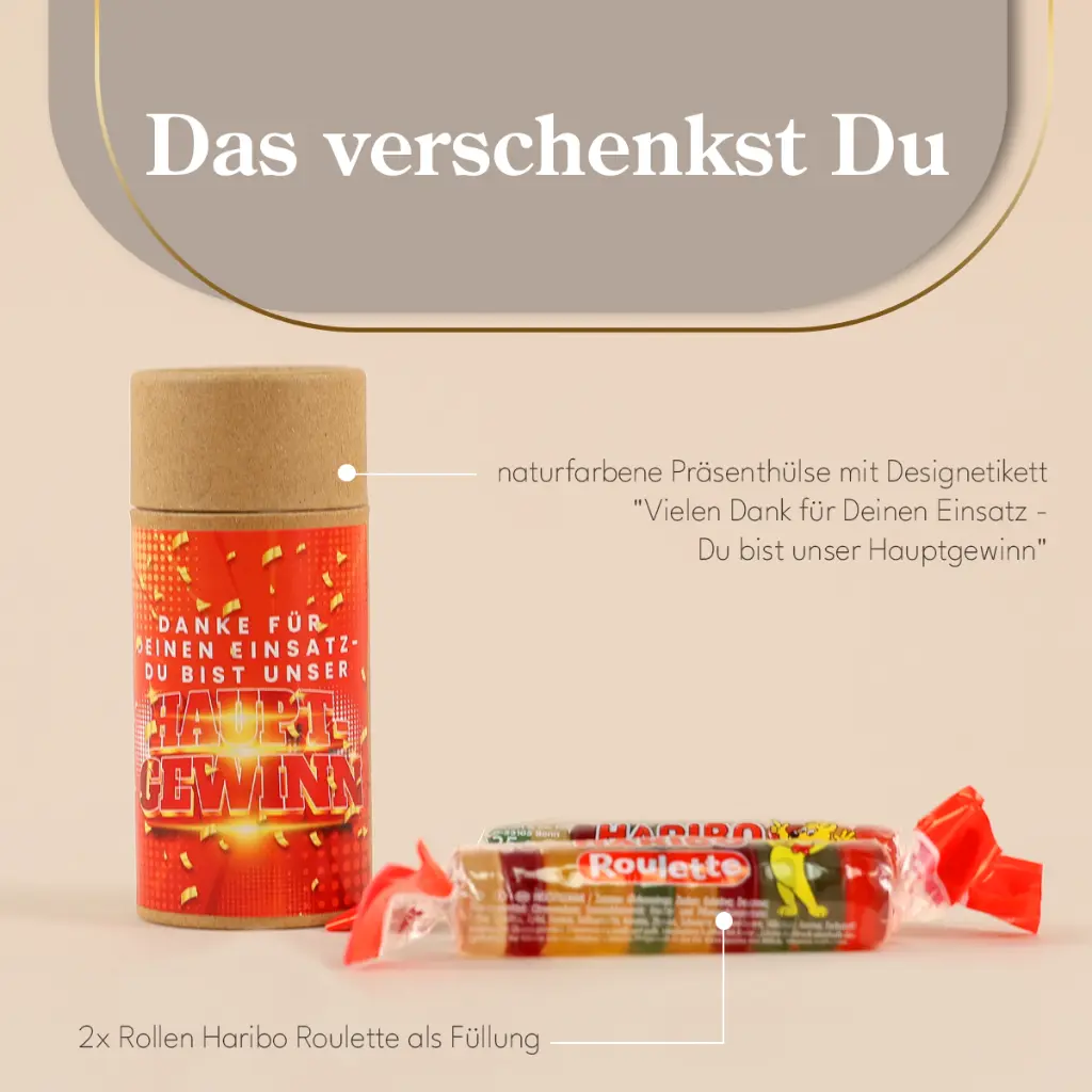 Präsenthülse "Hauptgewinn" - Haribo Roulette