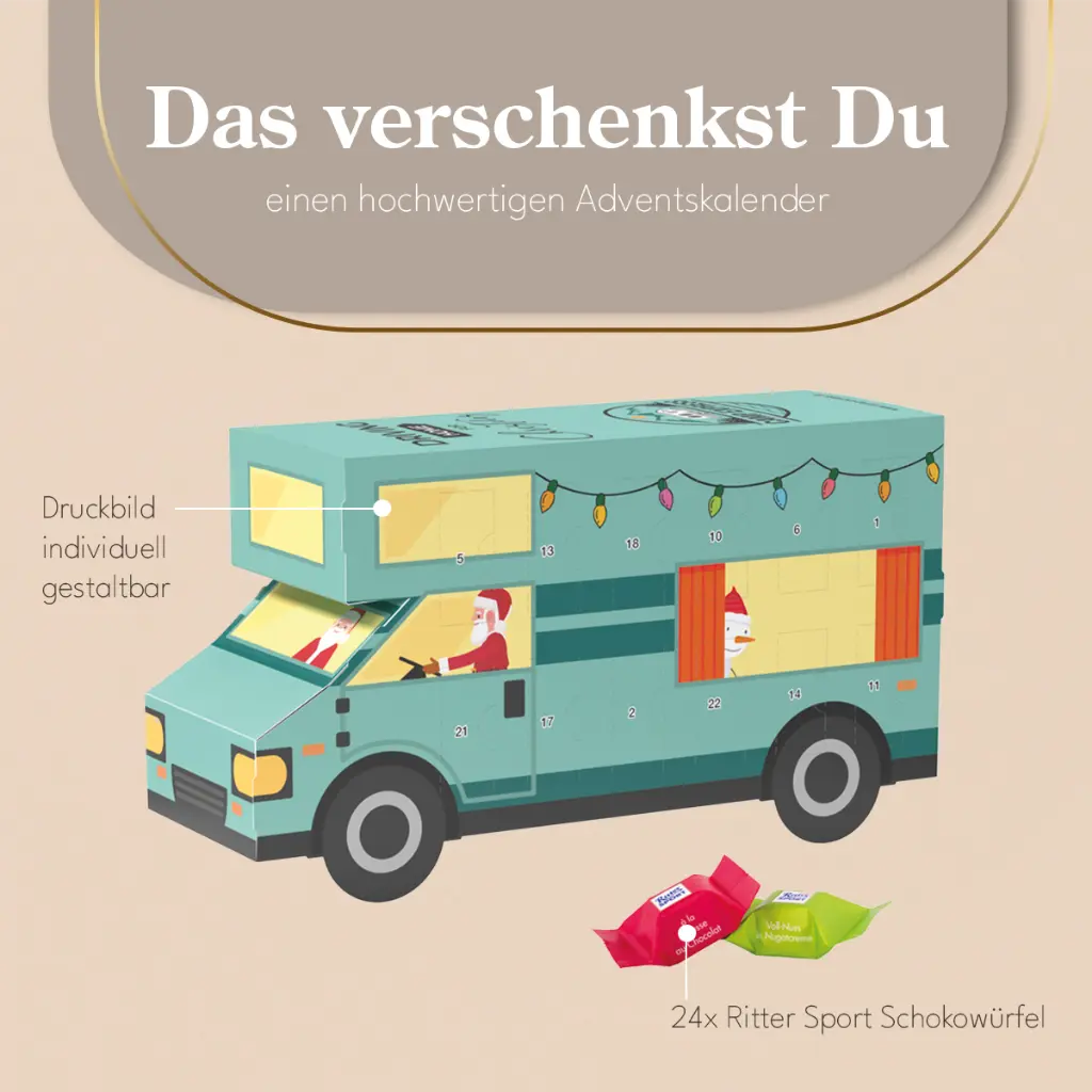 Adventskalender Wohnmobil, Ritter SPORT Schokowürfel 