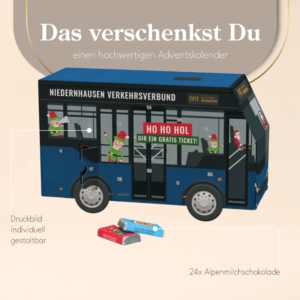 Adventskalender Bus, Alpenmilch-Schokotäfelchen