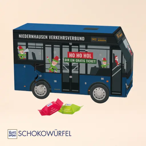 [1275-RSS] Adventskalender Bus, Ritter SPORT Schokowürfel 