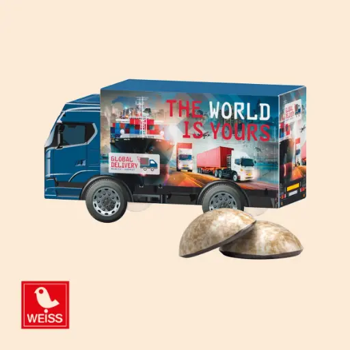[1297-W-LKW] 3D-Präsent LKW, WEISS 4er Lebkuchen Mini 