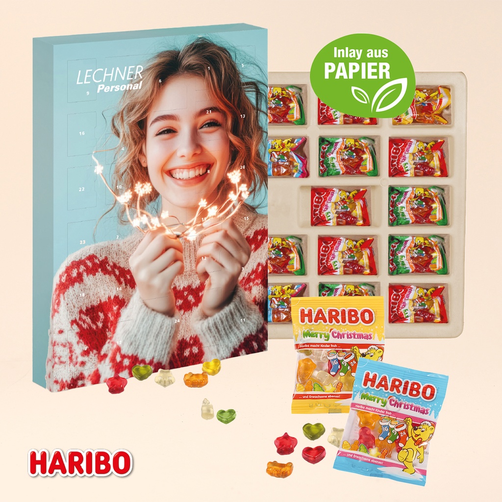 Adventskalender mit Haribo Fruchtgummi, Inlay aus Papier