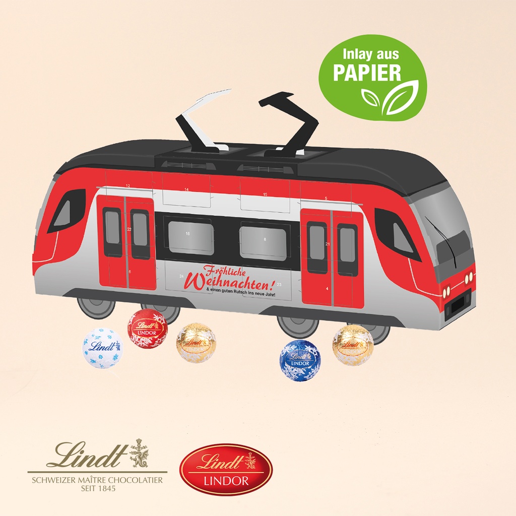 3D Adventskalender "Bahn" mit Lindt Schokolade mit Papier-Inlay 