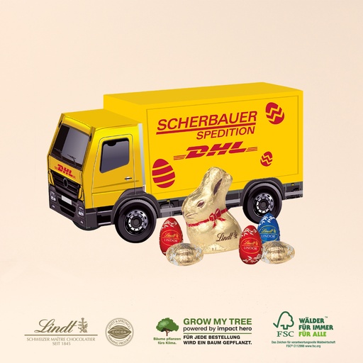 [94575] 3D Präsent LKW mit süßer Füllung - Lindt Hase