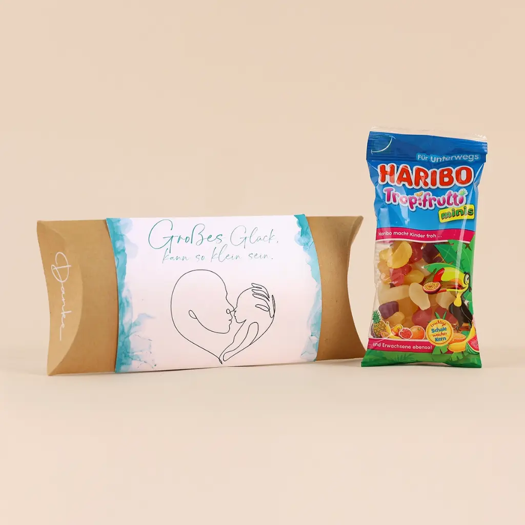 Pillowbox "Großes Glück kann so klein sein" - Haribo Tropifrutti