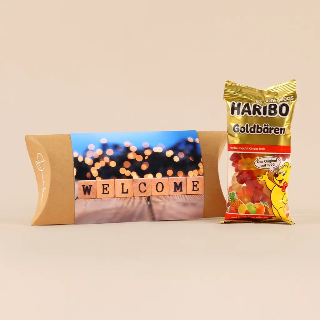 Pillowbox "Welcome" - Haribo Goldbären