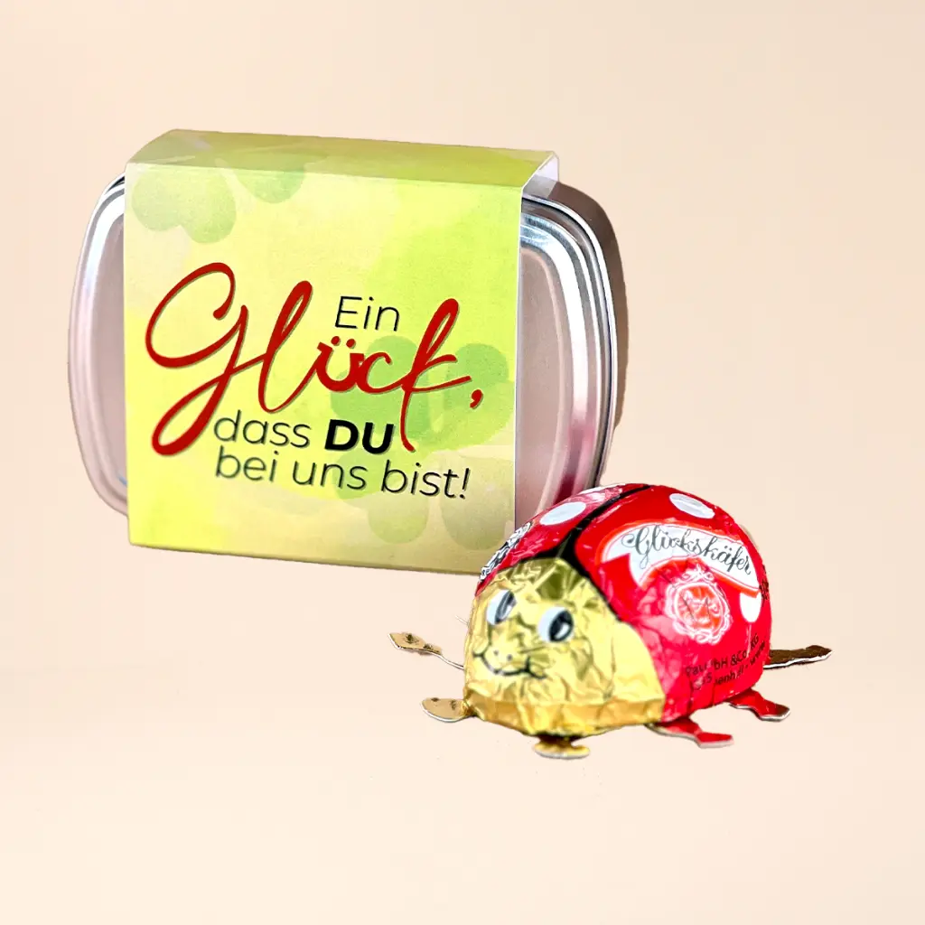 Geschenkdose "Ein Glück, dass DU bei uns bist" - Marienkäfer