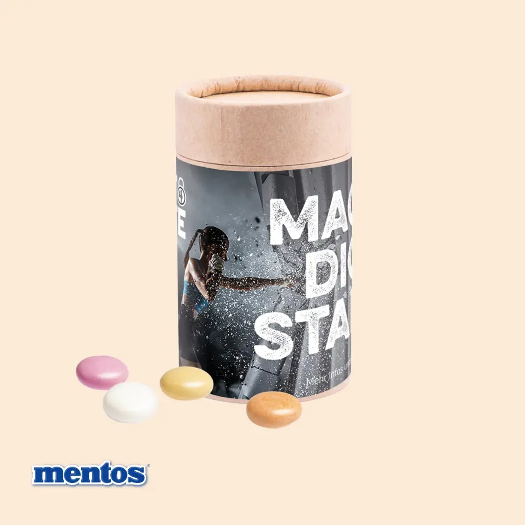 Papierdose Eco Midi mit Mentos Fruit