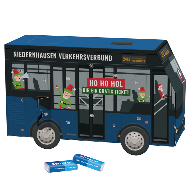 Adventskalender Bus - share Schokotäfelchen