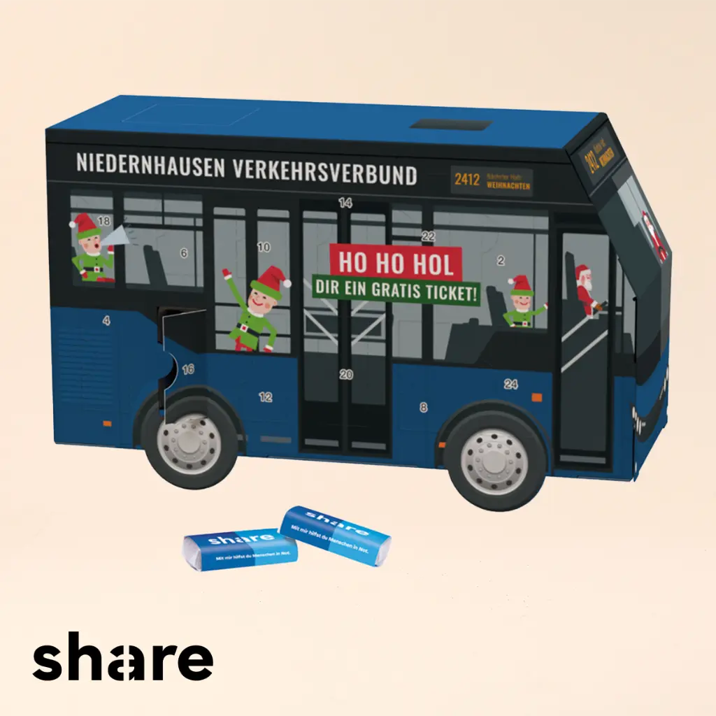 Adventskalender Bus - share Schokotäfelchen
