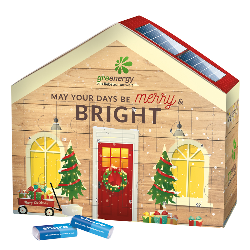 Adventskalender Haus, share-Schokotäfelchen