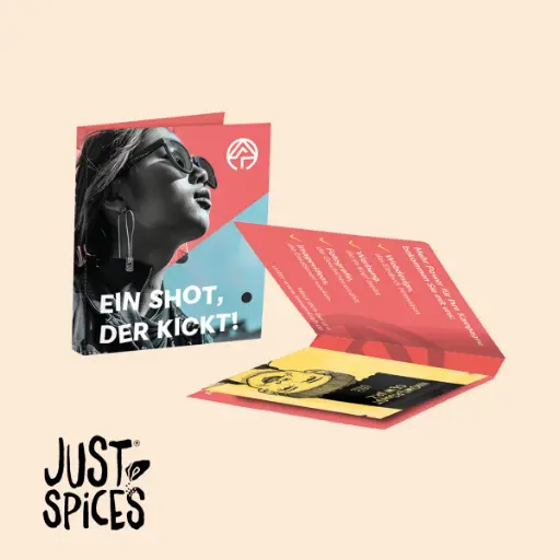 [1144-JSI] Werbekarte Midi, Just Spices Ingwer Shot Gewürz