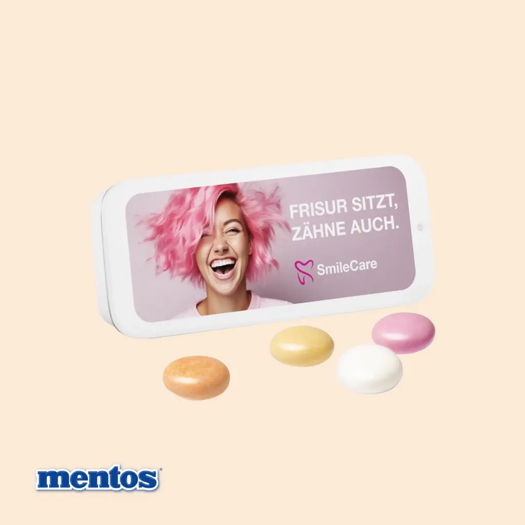 Schiebedeckeldose, weiß, Mentos Kaudragee Fruit