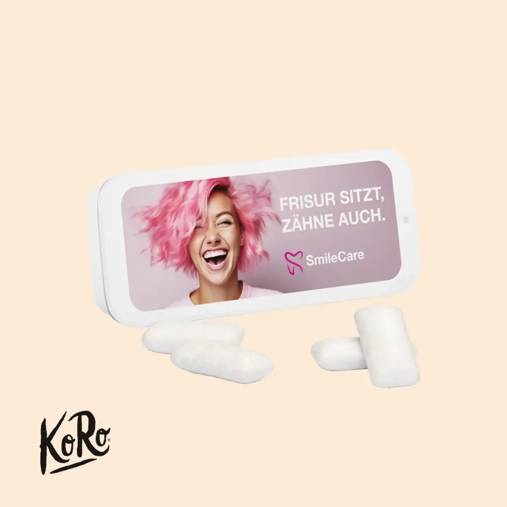 Schiebedeckeldose, weiß, KoRo Menthol Kaugummi