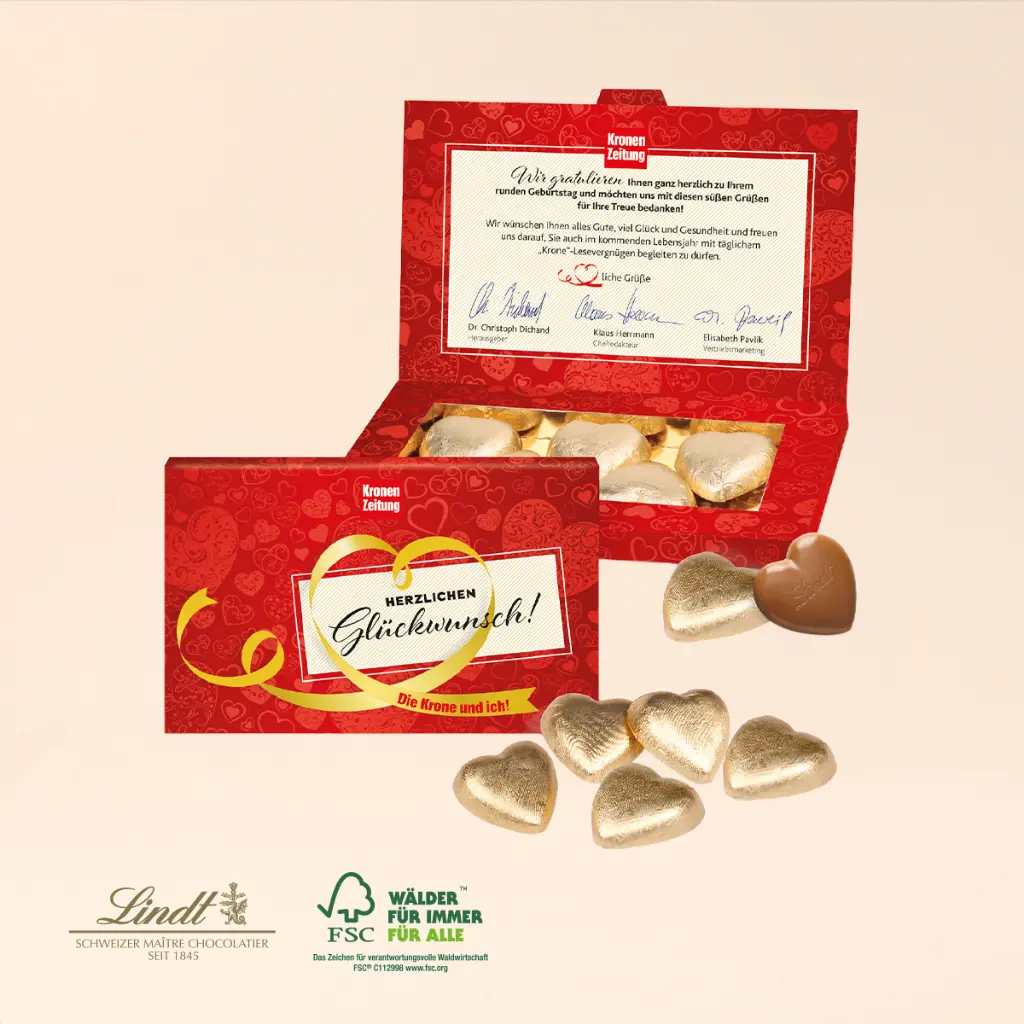 Präsentbox "Business" mit Lindt Schokoherzen