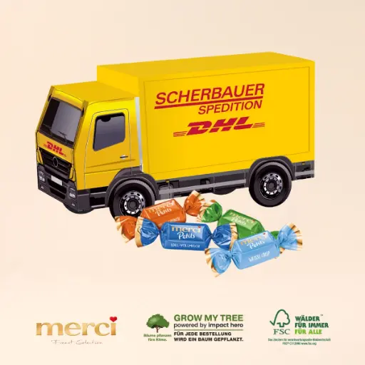 [91679] 3D Präsent "LKW" mit Merci Petits 
