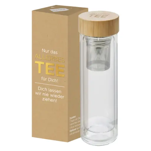 [WP13557] Thermo-Glasflasche mit Teesieb "AllerbesTEE"