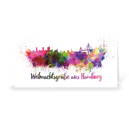 [WP10988] Karte: Skyline aquarell - Hamburg