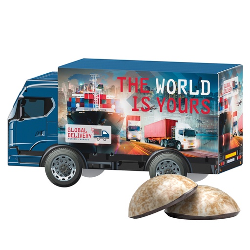 [1297-W-LKW] 3D-Präsent LKW, WEISS 4er Lebkuchen Mini 