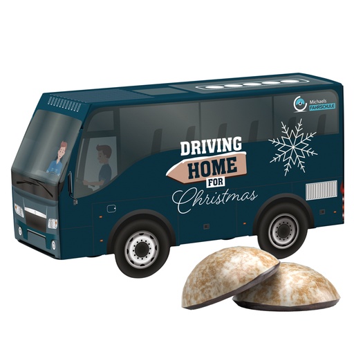 [1297-W-BUS] 3D-Präsent Bus, Weiss 4er Lebkuchen Mini 